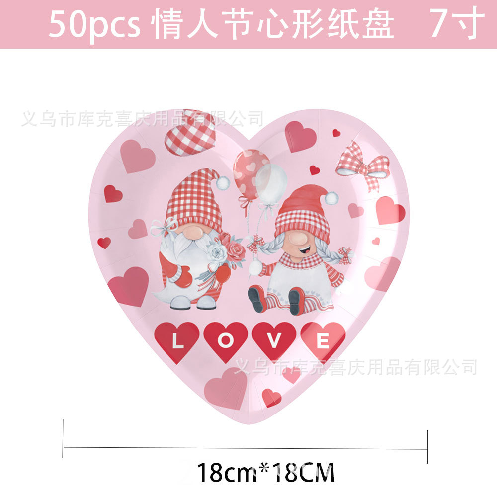Día de San Valentín en forma de corazón cubiertos de fiesta fiesta fiesta bandeja de papel desechable taza de papel toalla de papel set