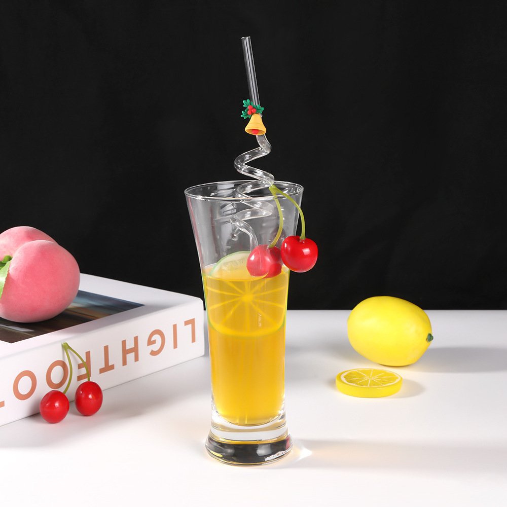 Comercio exterior dibujos animados patrón de Navidad pajita de plástico fiesta navideña creativa copa de vino pajita ambiente navideño suministros de decoración