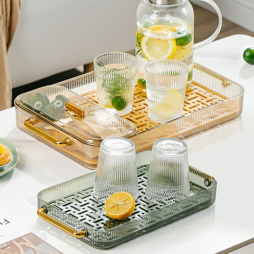 Tea tray, home living room dry brewing table, light luxury tea set, cup holder for teacups and water cups, rectangular double-layer drain tray