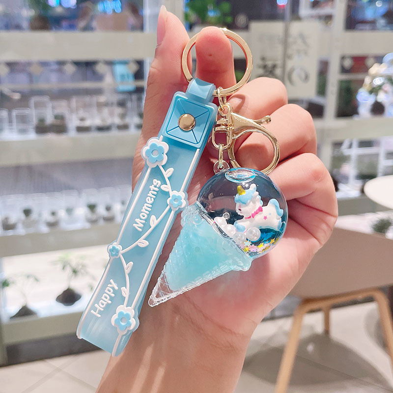 Portachiavi con sabbia liquida per l'anno del cavallo del gelato 2026, per donne, carino, creativo, zaino, borsa squisita_voghion.com
