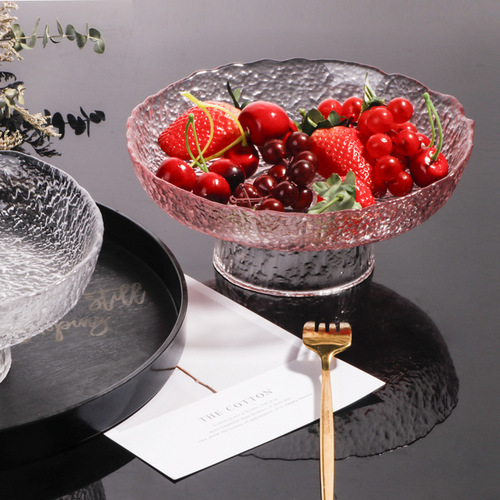Glass fruit plate home living room coffee table snack crystal plate Japanese tray light luxury tall candy dried fruit plate