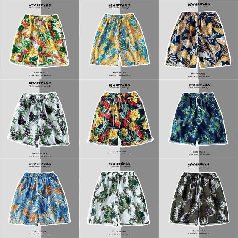 Hawaiian Beach Pants for Men and Women, Quick-Drying, Loose, Couple's Five-Point Large Size Floral Pants, Trendyy Mid-Pants, Youth Shorts