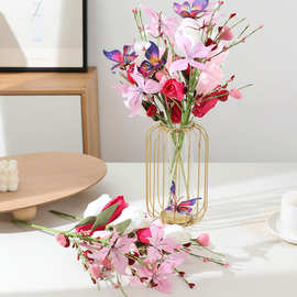 家居装饰仿真花带蝴蝶郁金香花餐桌办公室桌面装饰花艺假花跨境