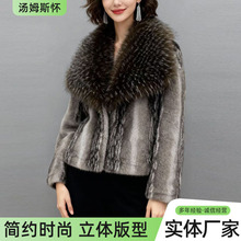 秋冬新款仿水貂毛大衣带毛领洋气时尚短款大衣皮毛一体仿皮草女装
