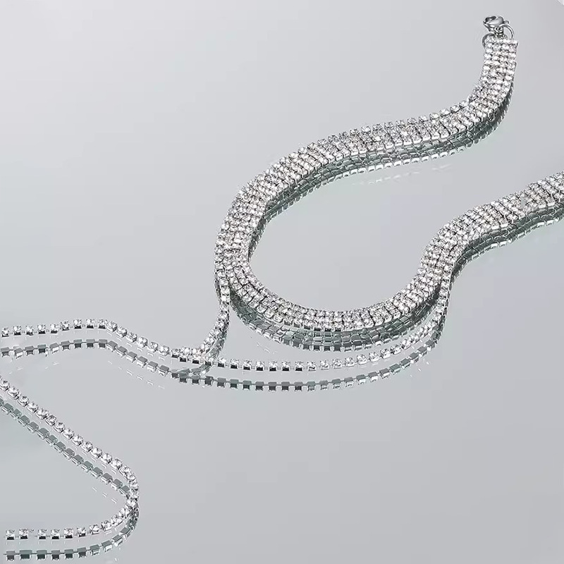 Flash Diamond Light Luxury Tassel Necklace Women Choker European and American Personality All-match Rhinestone High-grade Clavicle Chain Necklace Chain Wholesale