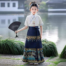 儿童汉服国风夏短袖薄款裙子公主小女孩日常马面裙明制套装衣服