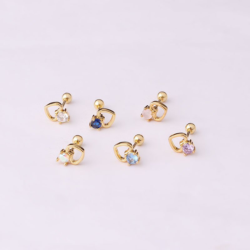 Womenu0027S Fashion Heart shape Metal Ear Studs Plating Inlay Zircon