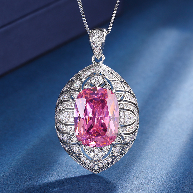 Zhuang Sheng joyería cobre inferior chapado en oro simulación Rosa diamante grasa rectangular Luz de lujo industria pesada traje colgante anillo 12*16