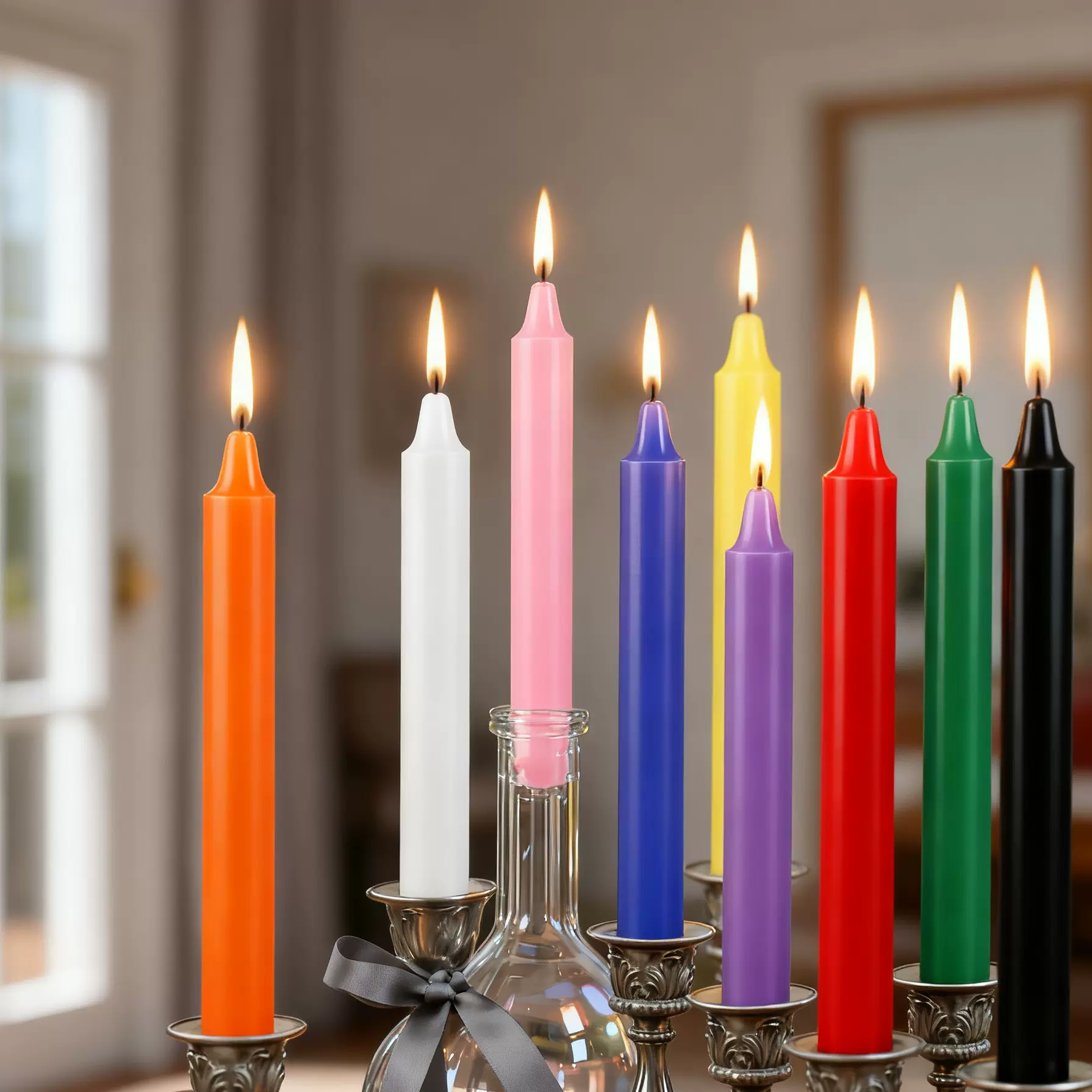 出口迷你多色圆柱锥杆蜡彩色欧式宗教蜡烛光明节照明餐厅蜡烛