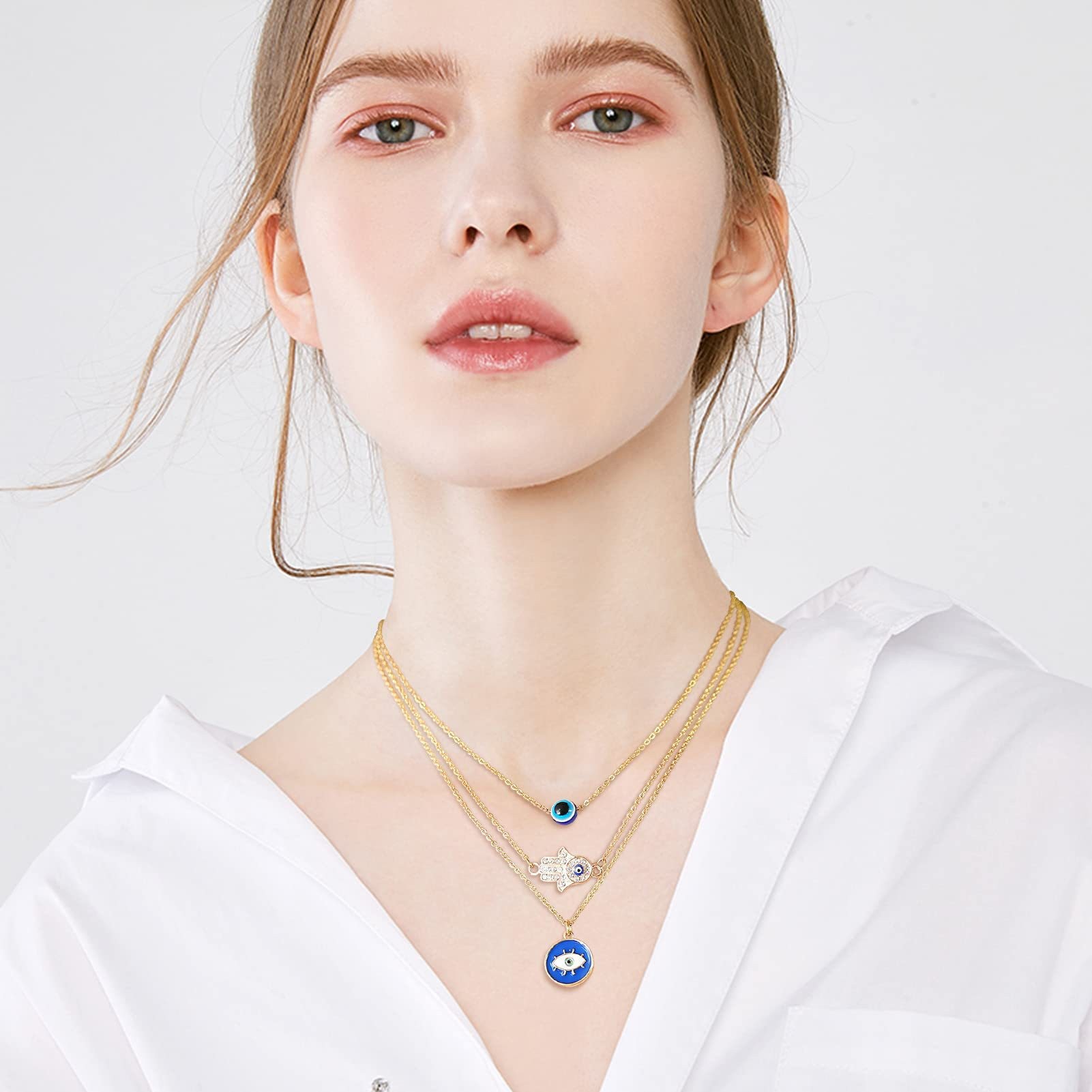 Nuevo conjunto de pulsera de cuerda tejida a mano con pendientes y cuentas de ojo de diablo con esmalte azul de Turquía_voghion.com