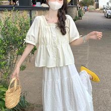 方领泡泡衬衫夏季2025新款法式设计短款短袖娃娃减龄显瘦上衣厂家