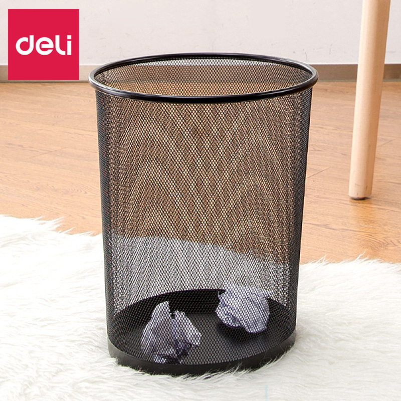 Deli 9189 Waste Paper Basket Metal Large Mesh Trash Can Wire Mesh Trash Can Cleaning Bucket Wholesale