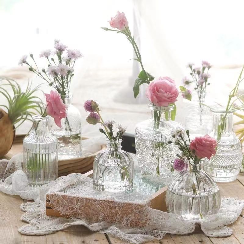 Fresco simple boca pequeña florero de vidrio florero flores secas agua florero sala de estar hogar Oficina Decoración adornos