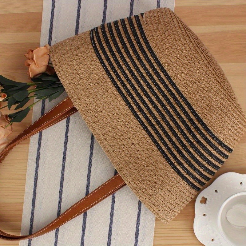 summer straw beach shoulder bag