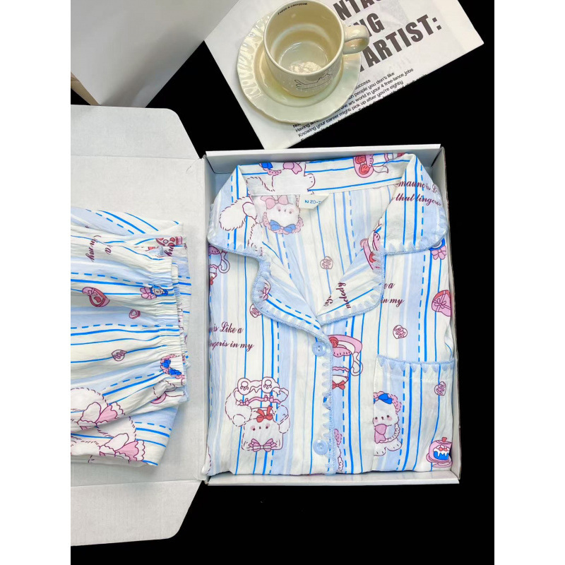 云朵棉睡衣女款夏季ins格子短袖套装高级感家居服可外穿跨境批发|undefined