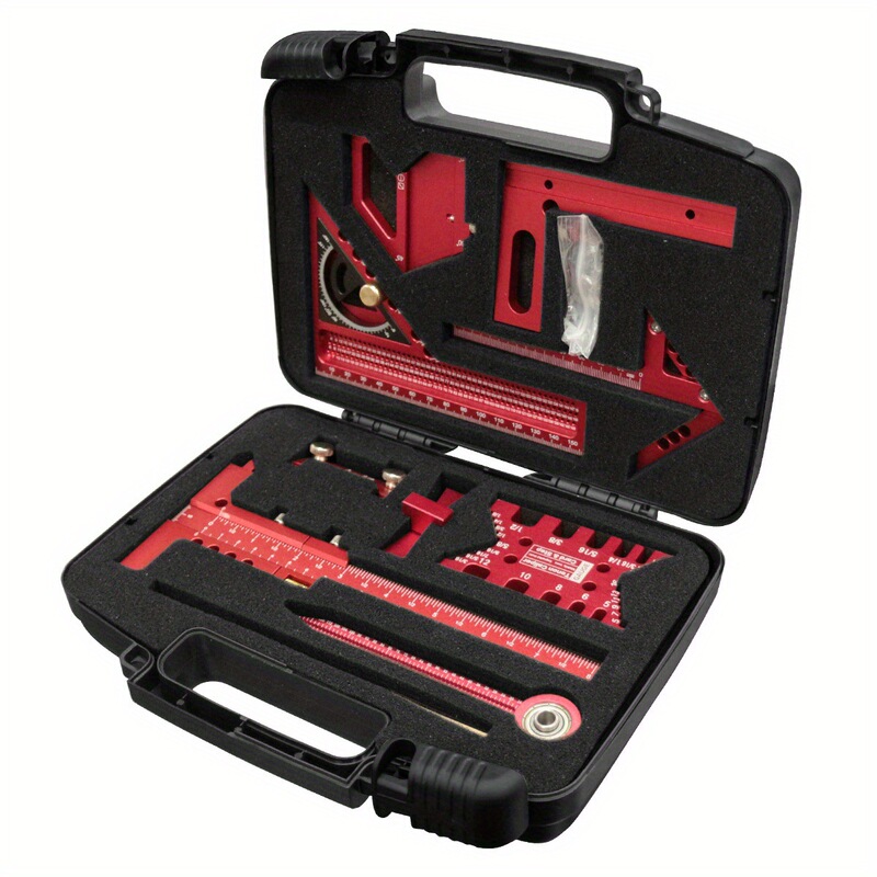Woodworking Measuring Tool Kit with Storage Box 10-Piece Set Project Planning Layout Wood Board Splicing Auxiliary Kit