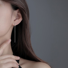 S925纯银简约水滴流苏长耳线女气质个性百搭时尚显脸瘦耳饰