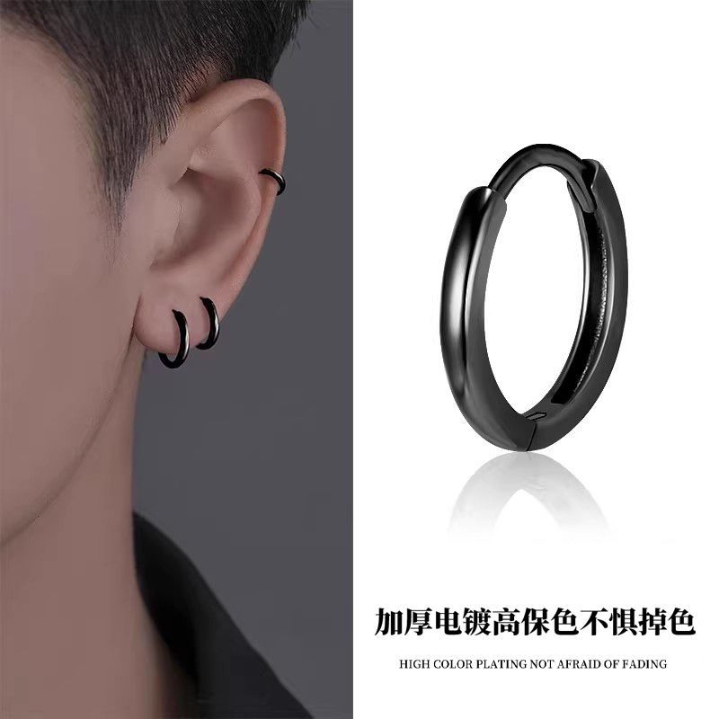 Minimalist High-End Earrings for Men, Black Ear Hoops for Women, Unique Simple High-End Men's Ear Clips and Ear Accessories