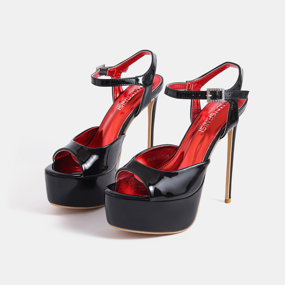 Giày cao gót sandal nữ quai ngang hở mũi gót 14 cm phong cách Âu Mỹ — Màu be, màu đen chi tiết 6