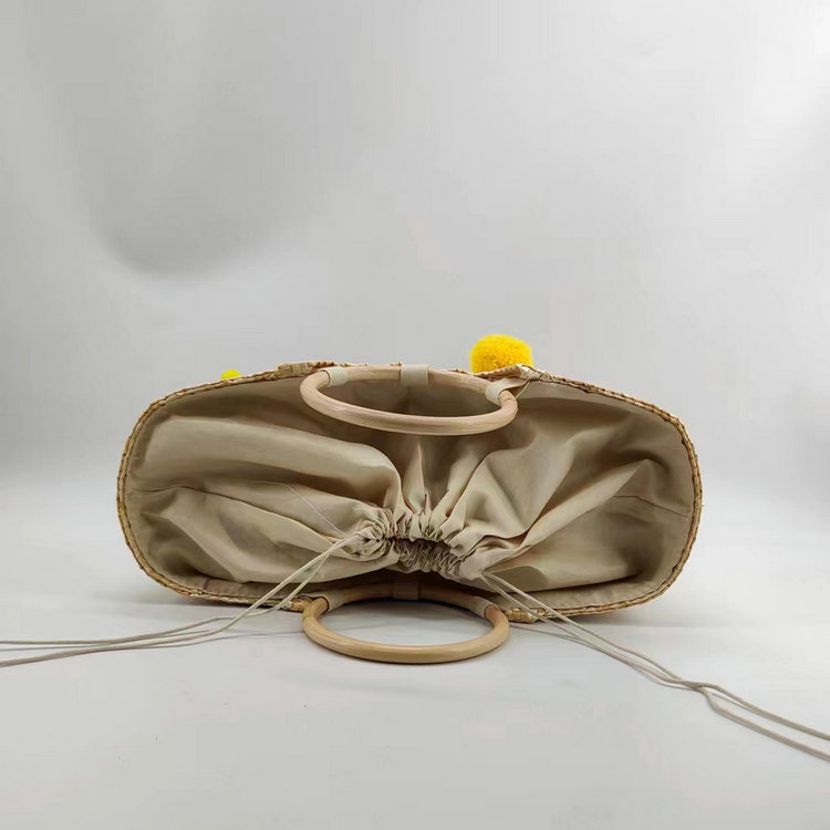 Embroidery Fashion Element String Closure Type Women's Straw Grass Flower Beach Embroidery Dumpling Shape String Handbag