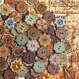 20/25mm100颗/包复古纽扣手工diy衣服彩色木扣圆形两孔木质扣子