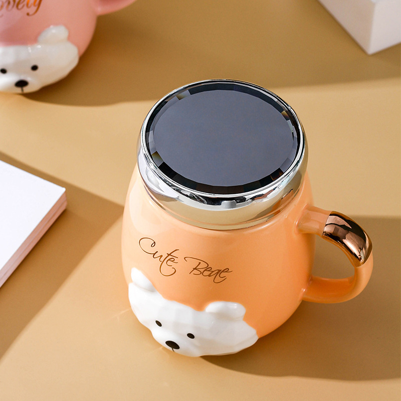 Oficina de moda encantadora taza de cerámica flor taza de té creativa pequeña taza de agua con tapa