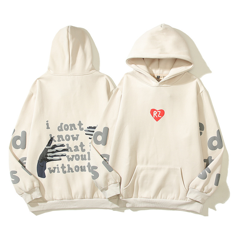 American High Street niche fashion brand RZ affectionate embrace letter foam sweater loose couple plus velvet hooded sweater batch