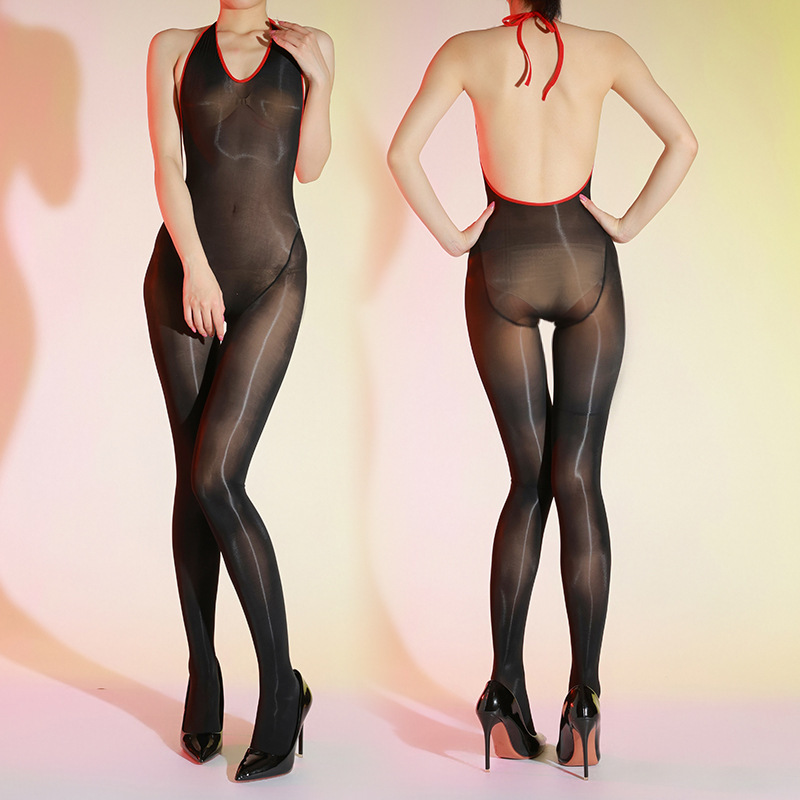 Shiny glossy halter neck strap bodysuit for women, high-cut seamless sexy tight-fitting horse oil silk stockings, ultra-thin 5D pantyhose Shiny glossy halter neck strap bodysuit for women, high-cut seamless sexy tight-fitting horse oil silk stockings, ultra-thin 5D pantyhose