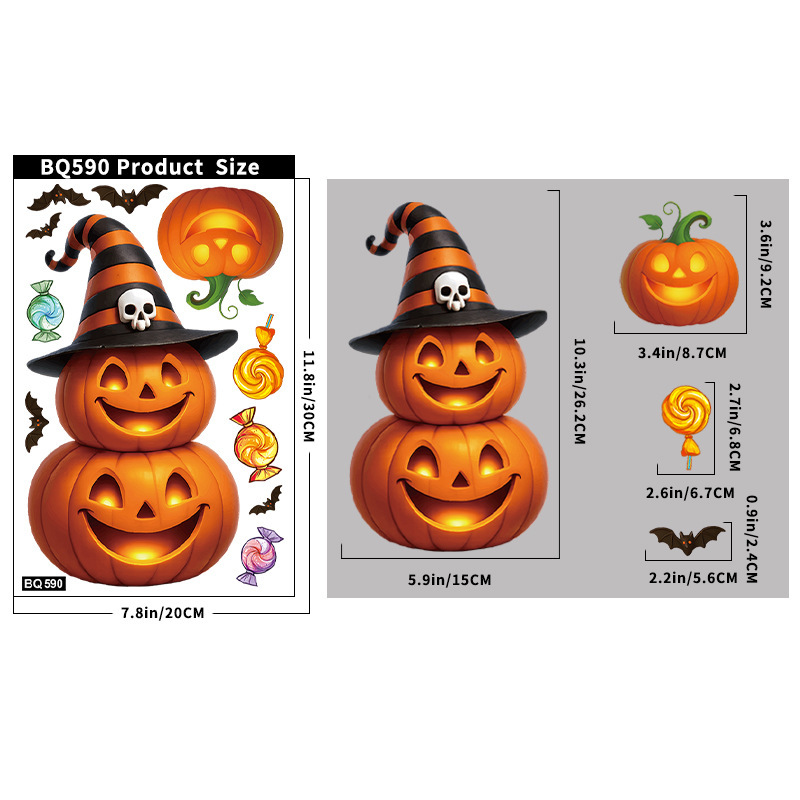国境を越えた新しいハロウィーンの装飾カボチャガラスステッカーショッピングモールの窓シーンレイアウトキャンディーバット静電ステッカー|undefined