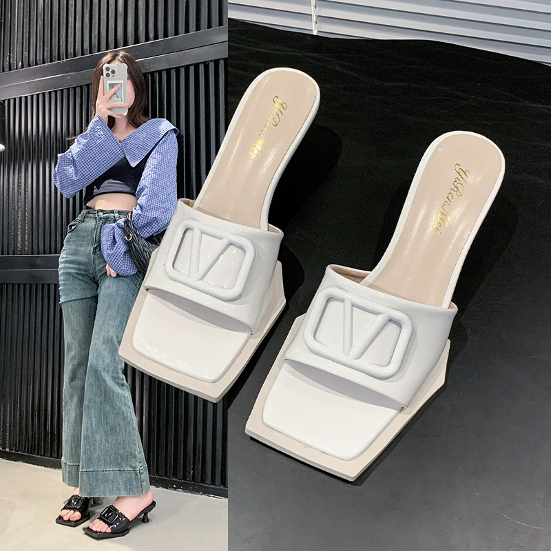 2025 новых летних квадратных туфель на высоком каблуке, лакированные туфли-стилето, повседневные туфли на каблуке для работы