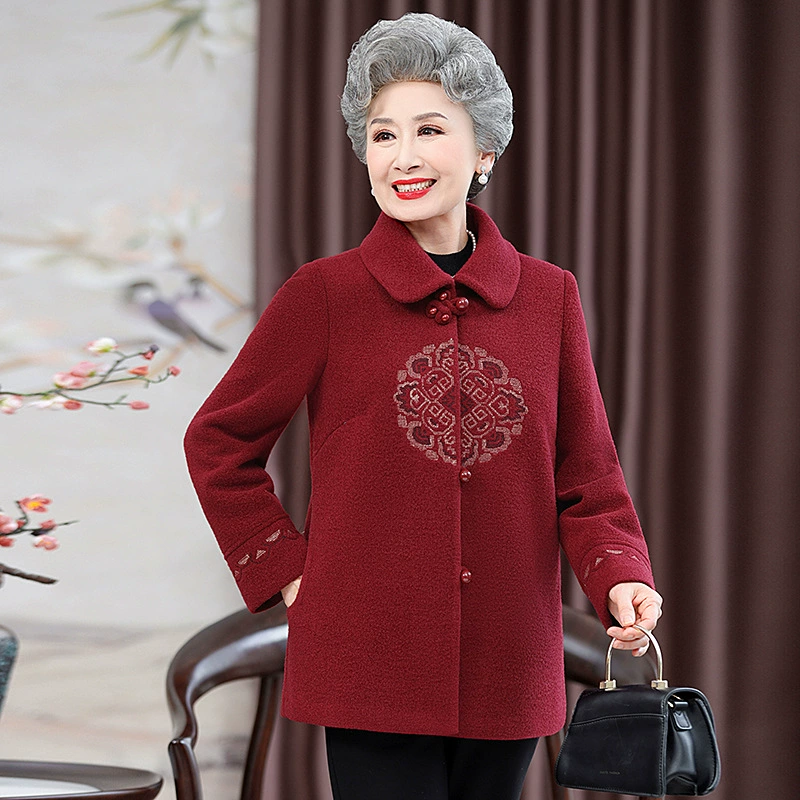 Бабушка весенняя шерстяная куртка женский средний и пожилой красный праздничный свадебный банкет темперамент мама одежда старика