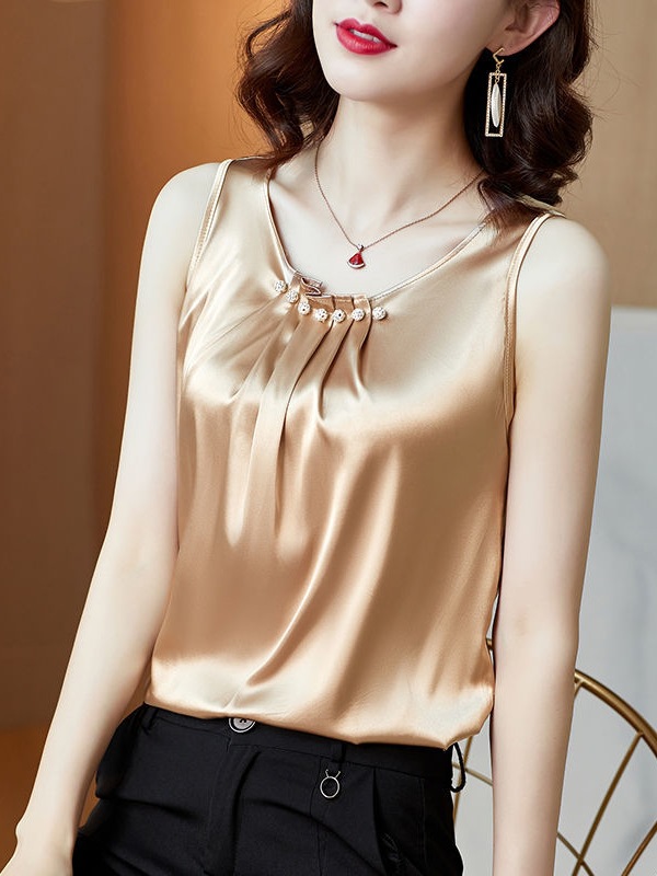 Loose Silk Satin Camisole Women's Blazer Inner Versatile Design Niche Outerwear Sleeveless Top Trendy