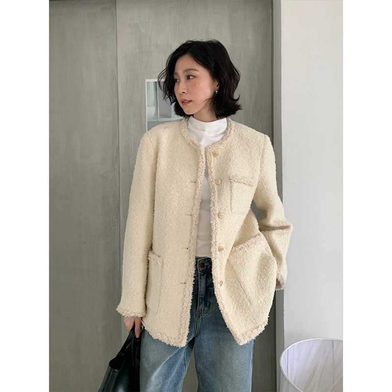 THE MIND羊毛小香风毛呢外套2025冬季韩版中长款宽松上衣女T5657