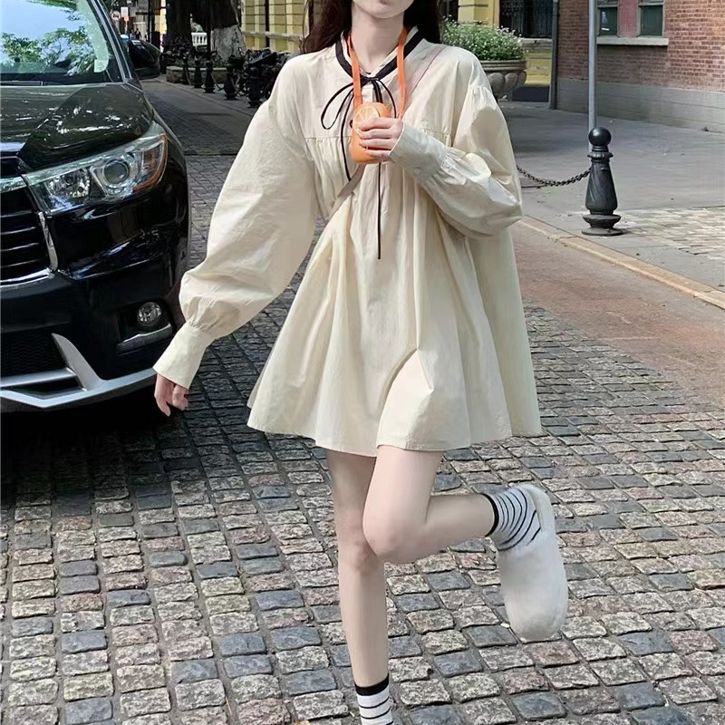 French Long Sleeve Puff Sleeve Dress Women's 2022 Early Autumn New Japanese Style Shirt Doll Dress Short Skirt