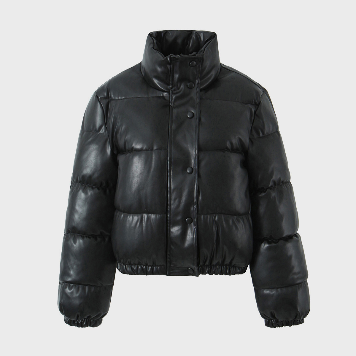 Winter Neue Europäische und Amerikanische PU Leder Baumwolle Mantel Frauen Vertikale Kragen Kurzen Warmen Brot Mantel Baumwolle Mantel Lokomotive Cool Girl Casual_voghion.com