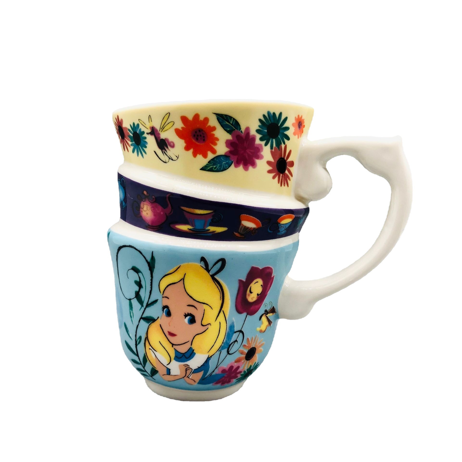 Alicia en el país de las Maravillas taza de agua apilados taza de dibujos animados personalidad de tres capas de cerámica taza de café taza titular de la pluma
