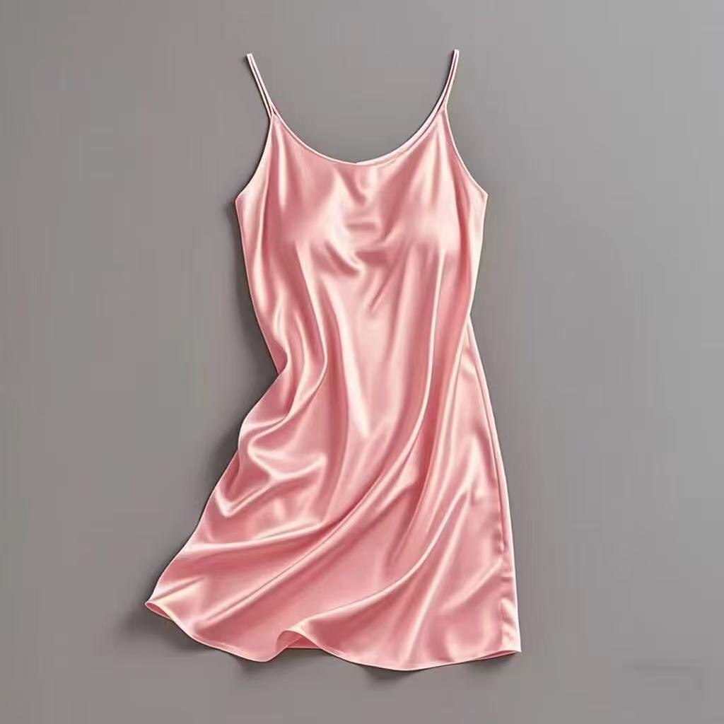 New Style Summer Nightgown with Breast Pads, Ice Silk Suspenders, Sexy Ladies' Elegant, Casual Home Wear, Thin Pajamas