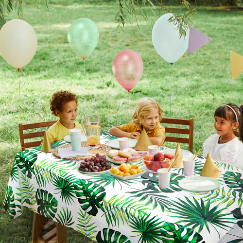 Cross-border new Hawaiian palm leaf tablecloth PEVA waterproof oilproof disposable tropical leaf party tablecloth