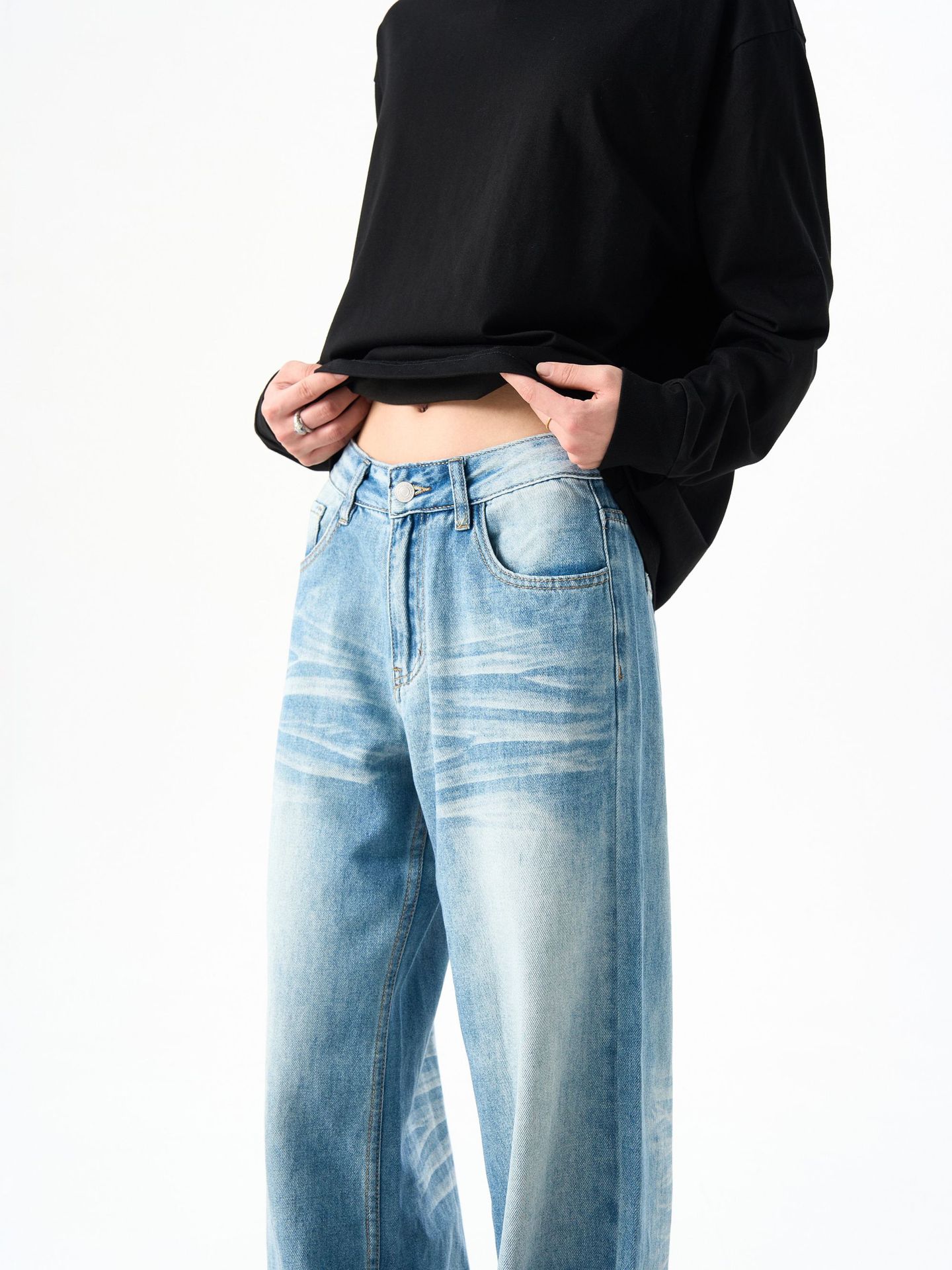 Men's Clothing Retro Washed Wide Leg Jeans Pleated Relaxed Fit Loose Drape Straight Leg Floor Length Trousers Men Women New Style_mkmklike.com