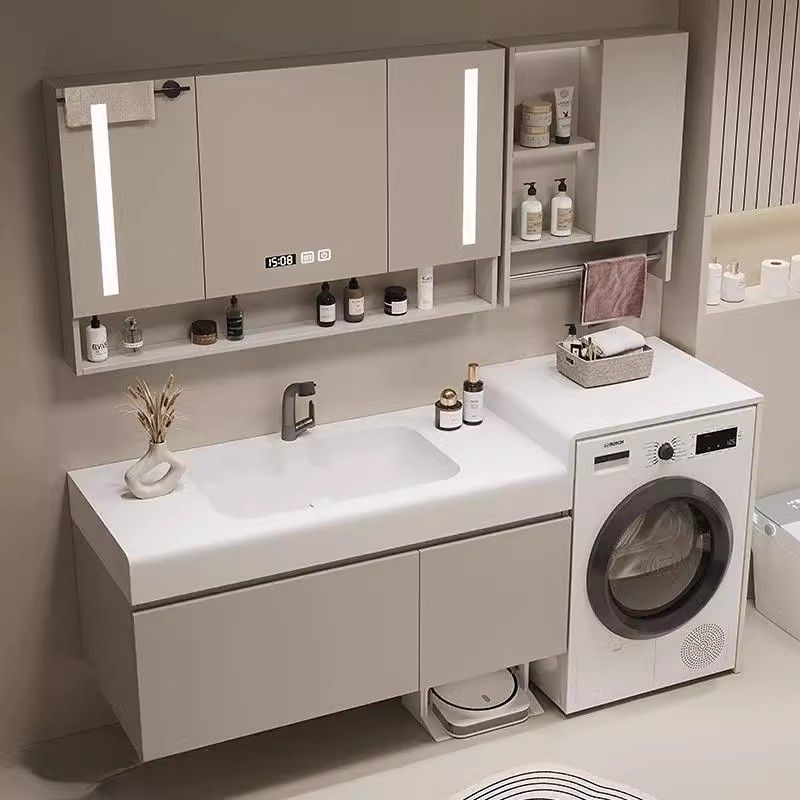 Balcony Laundry Cabinet Integrated Slate Seamless Ceramic Basin Simple Bathroom Hot-Bent Bathroom Cabinet Corian Integrated Basin
