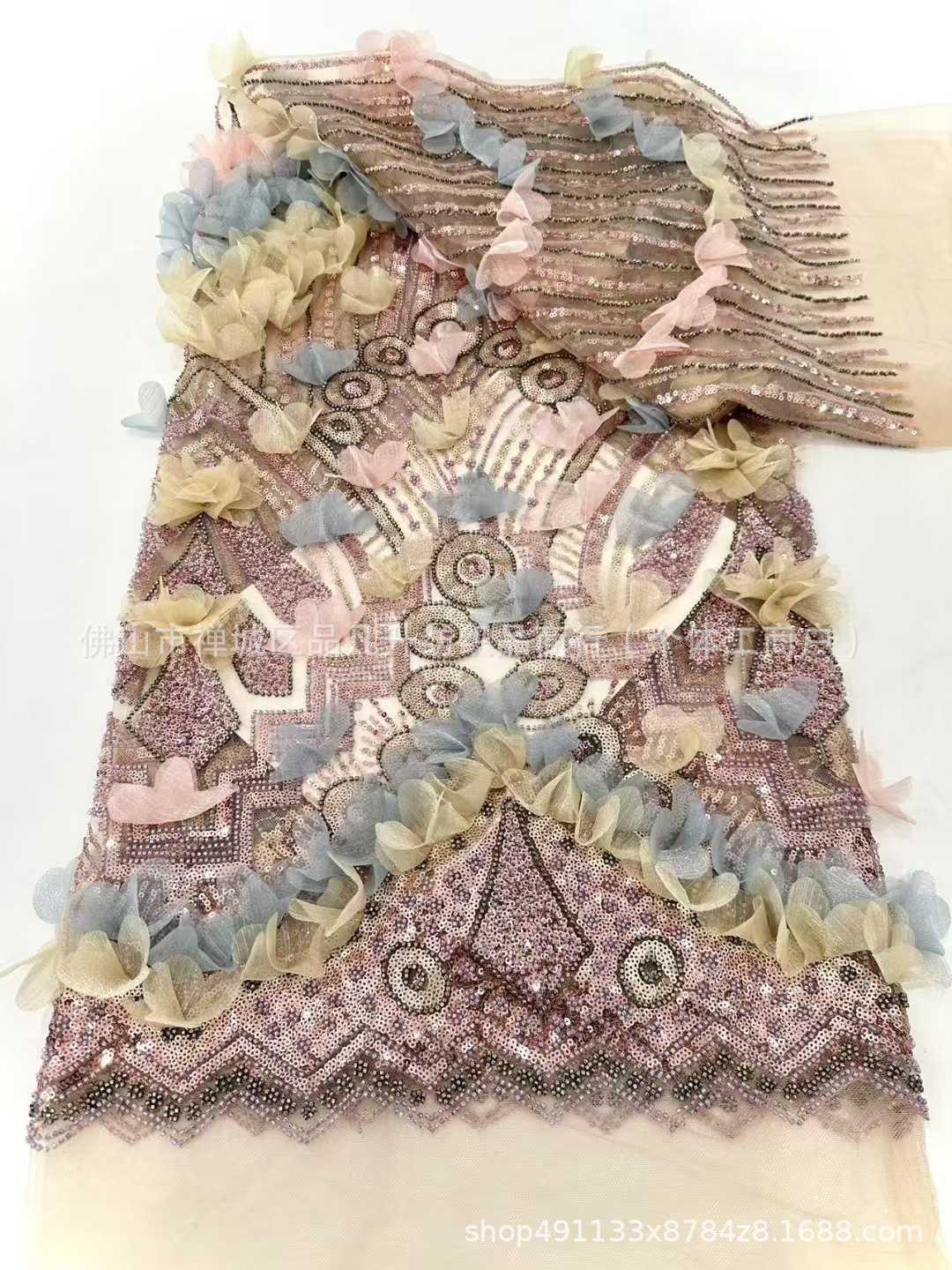 Gaoding Heavy Industry, apliques hechos a mano, tubo de cuentas, tela bordada, vestido de novia de moda transfronteriza, tela para niños