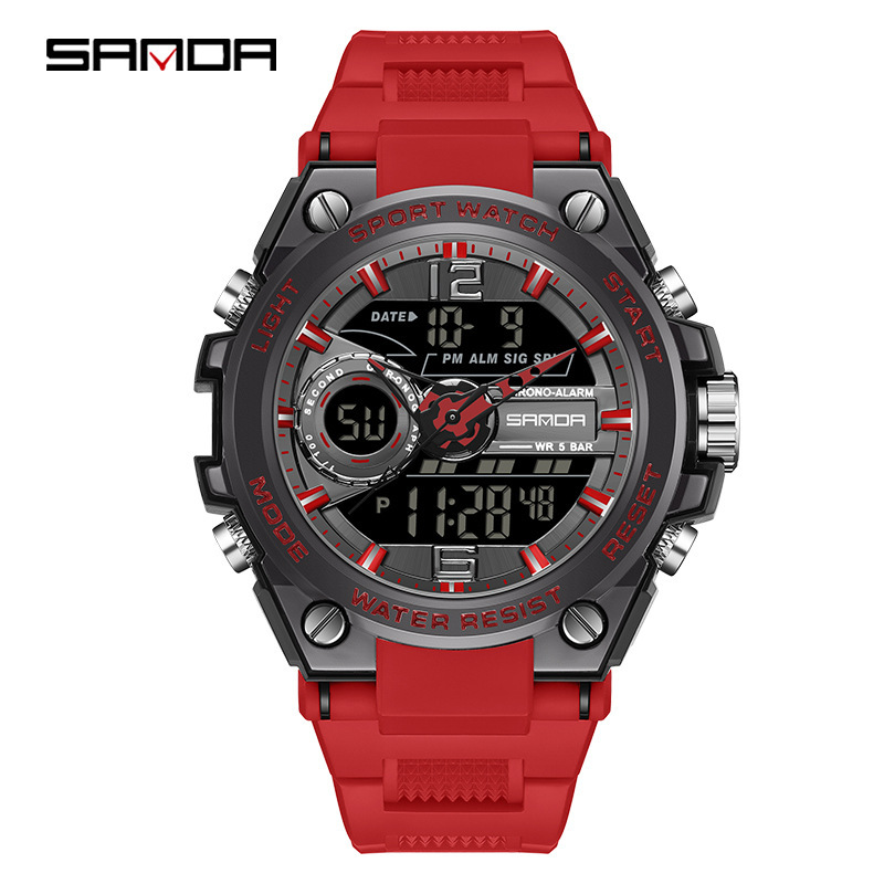 SANDA 6092 reloj deportivo para hombre multifuncional temporización creativa doble pantalla electrónica impermeable reloj luminoso