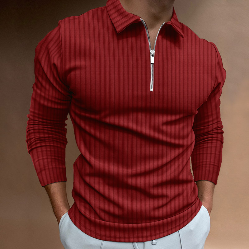 Comercio exterior otoño nuevos hombres de impresión digital de color sólido rayas cremallera Polo camisa polo hombres