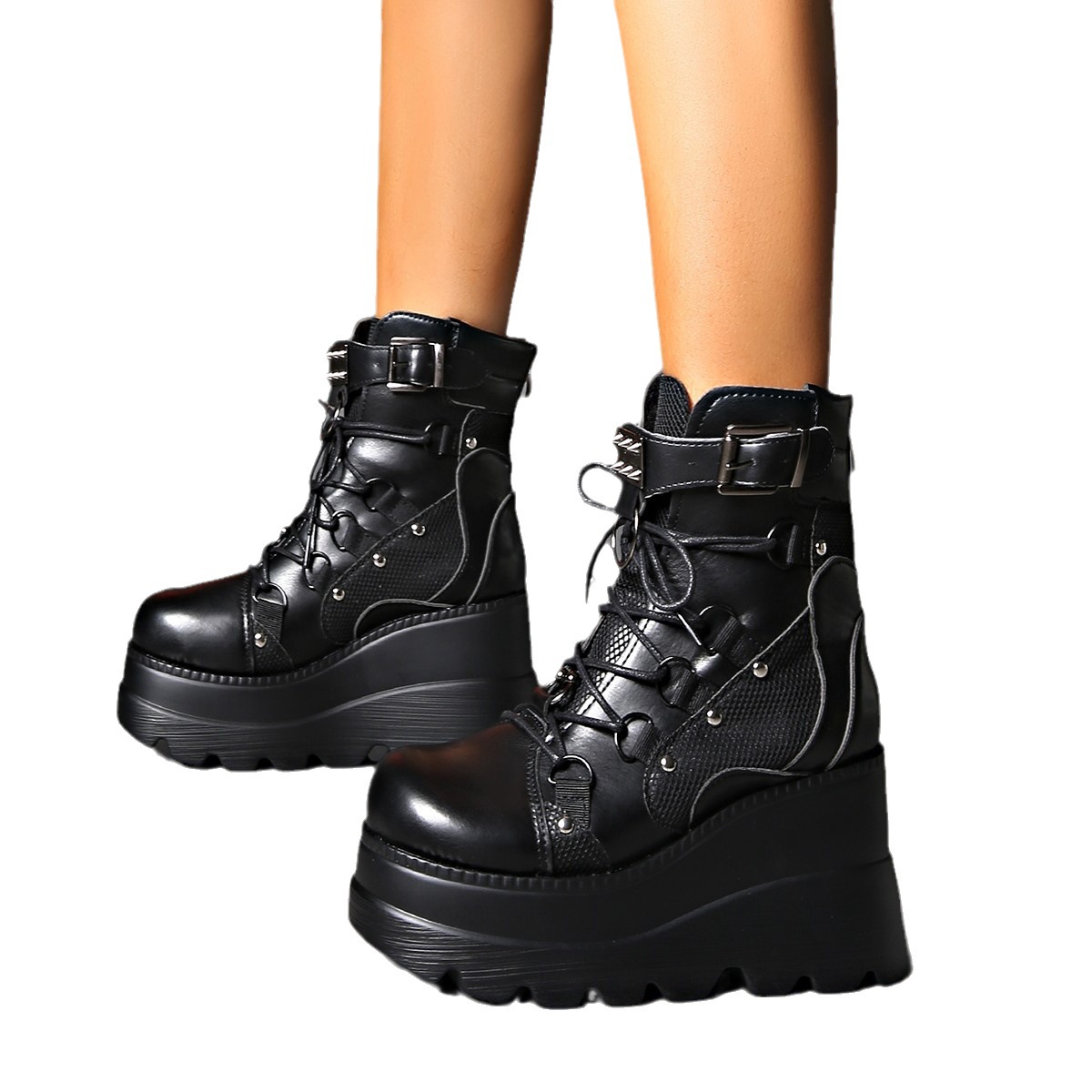 Women's Shoes wedge heel Martin boots women 2024 new pink thick sole large size fashion short boots women dark rivets_voghion.com