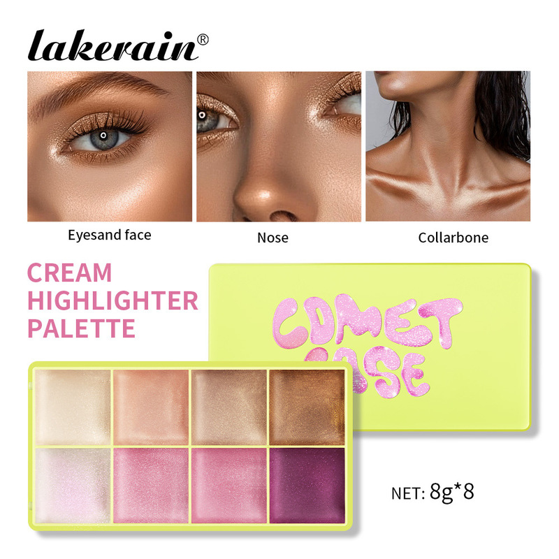 lakerain 8 色クリームハイライトパレットアイフェイシャルハイライト修正輪郭ハイライト修正ブラッシュパレット|undefined