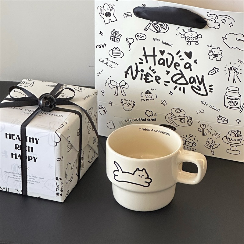 生日礼品女生可爱猫咪杯子ins风情侣闺蜜伴手礼物陶瓷咖啡杯水杯|undefined