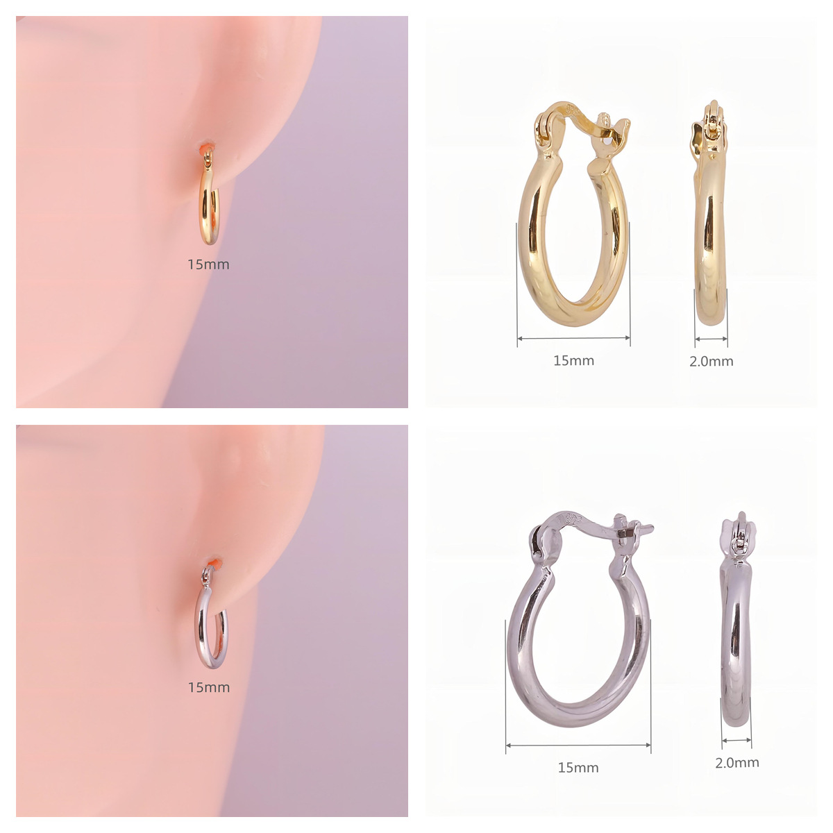 10g Weight 0.03µm Gold Plating Thickness Plated Gold Plating Process 1 Pair 925 Sterling Silver Round Solid Color Earrings