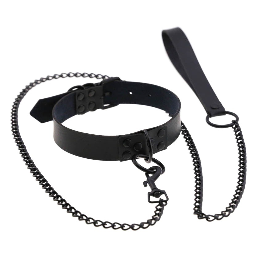 European and American Dark Nightclub Gothic Style Leather Collar Necklace Fashion Black Nail O-Shaped Cervical Collar Chain