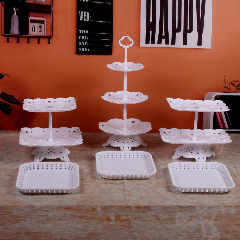 Decoración de cumpleaños soporte de postre estante de exhibición de estilo europeo comida fría mesa de descanso de té de plástico pastel bandeja de postre estante