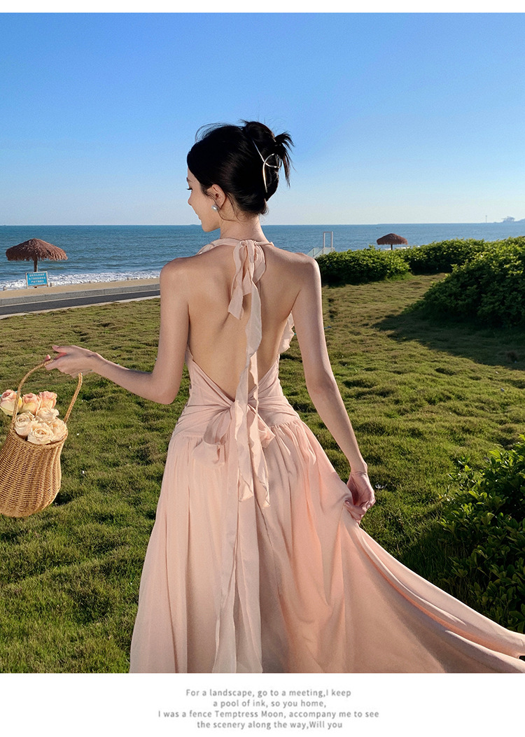 Beach Dress Women, Summer Wear For Seaside Vacations, Ultra-fairy Backless Dress, Bohemian Long Skirt With A Large Hem,_ecoleips.com